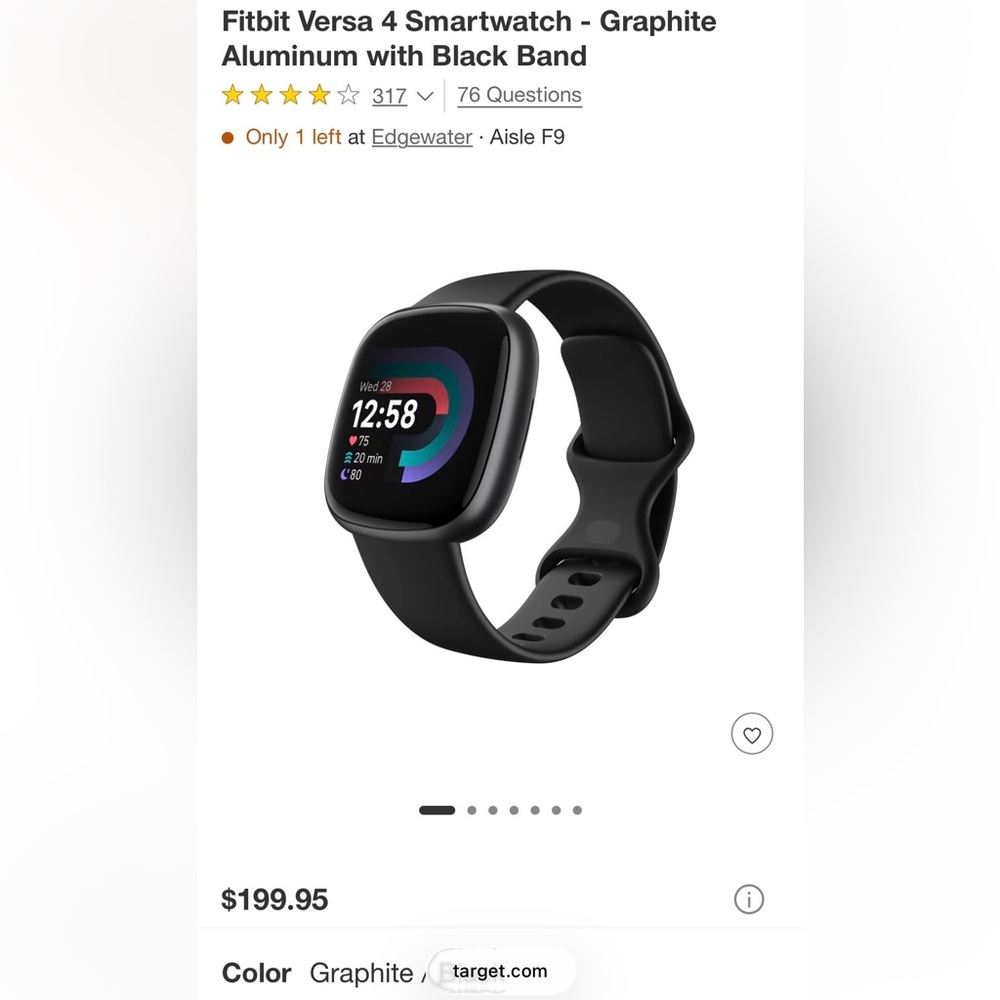 Fitbit Versa 4 Smartwatch - Graphite Black w/ Charger!
